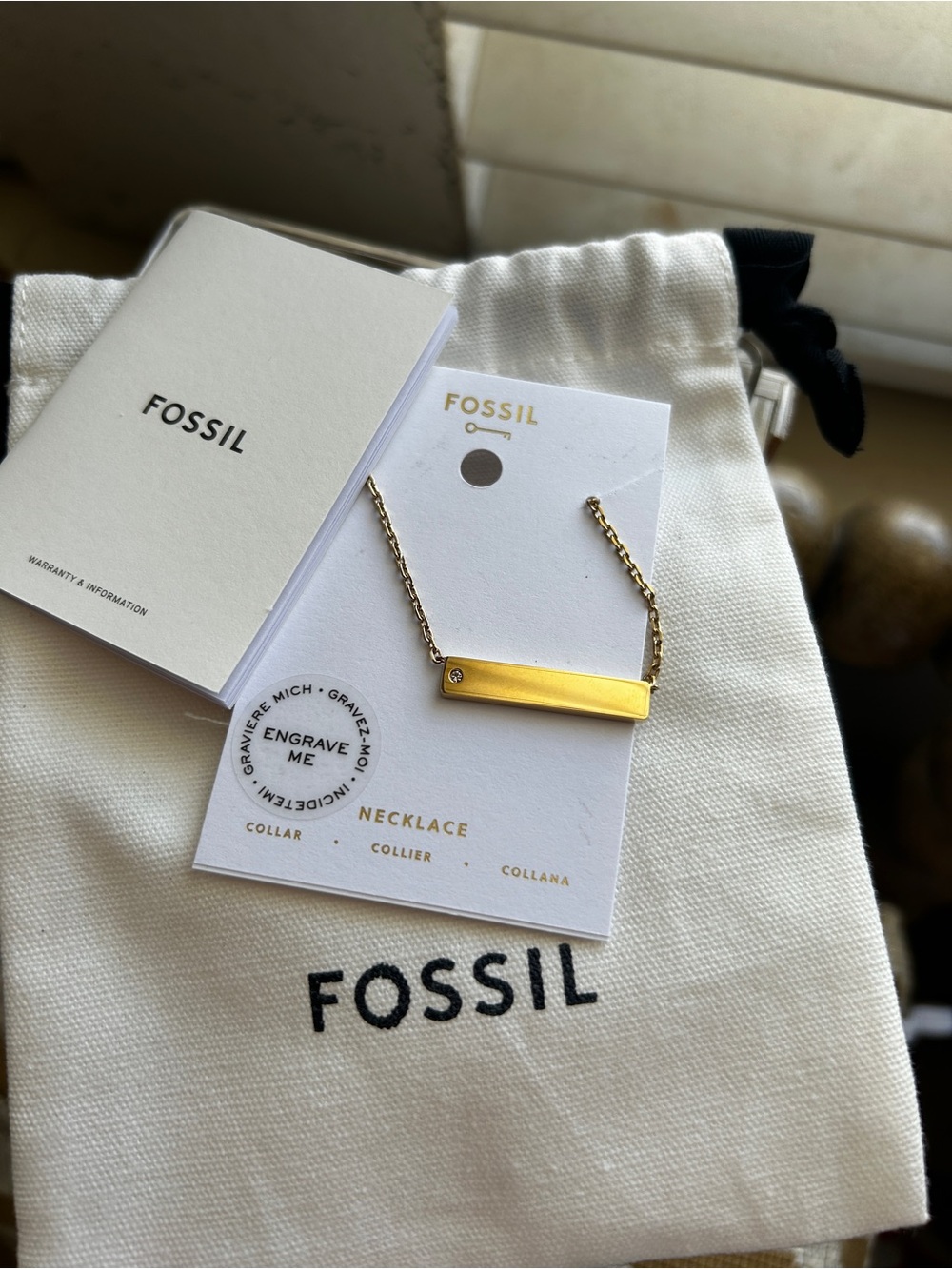 Fossil Gold-tone Engravable Bar Necklace - Picture 7 of 8